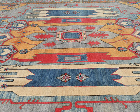 9x12 Gray Kuba Afghan Hand Knotted Wool Area Rug